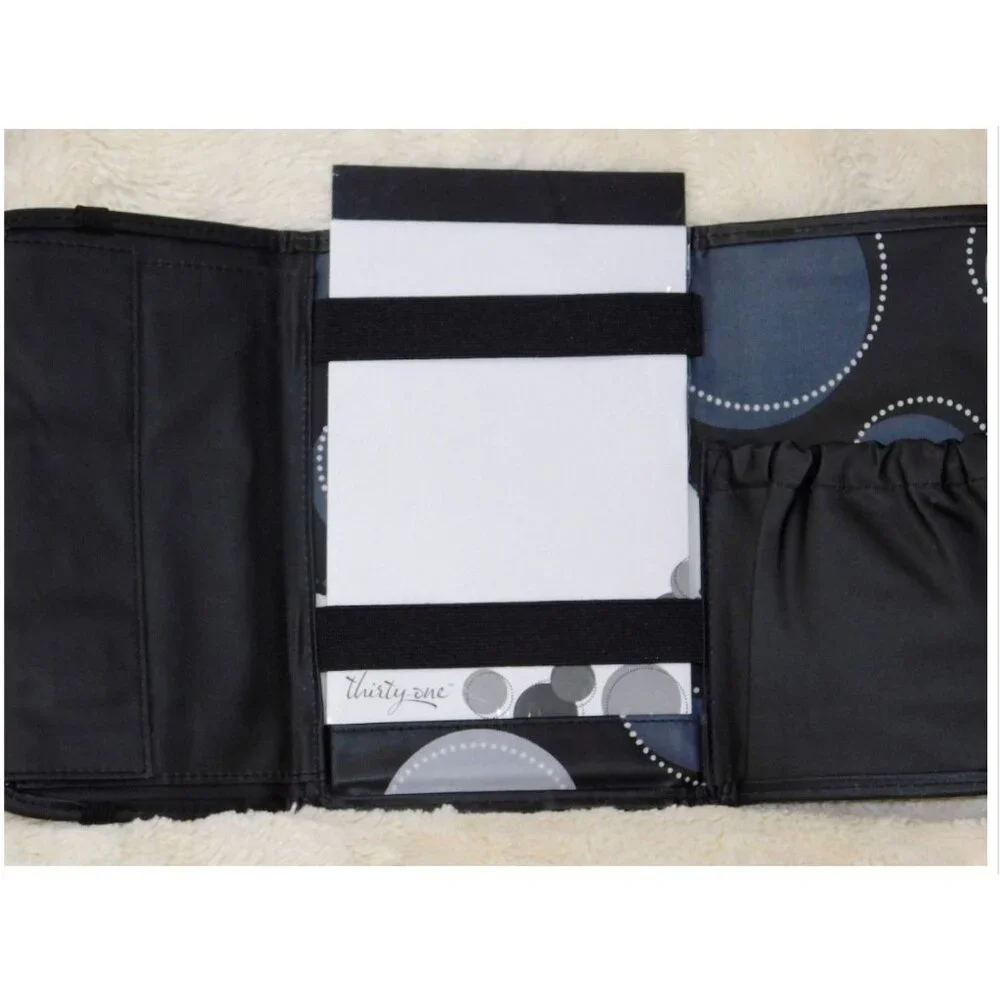 Thirty-One Black Happy Dot Tri-Fold and Go Organizer Notepad Holder